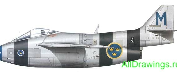 SAAB J-29 Tunnan drawings (figures) of the aircraft